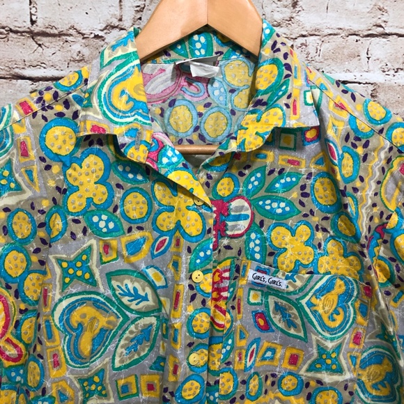 Vintage Geometric Floral Blouse Shirt Top Loud - Picture 2 of 6